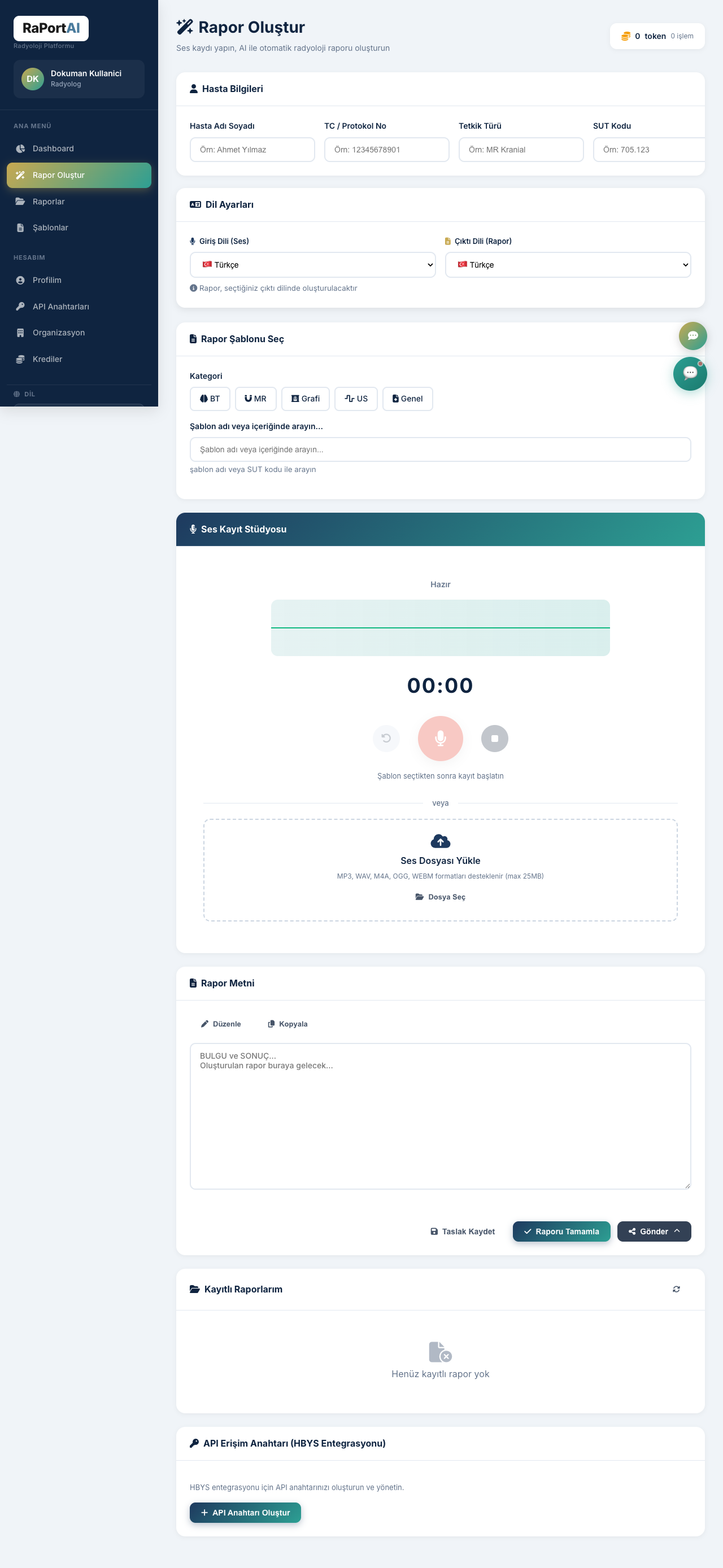 AI reporting screen